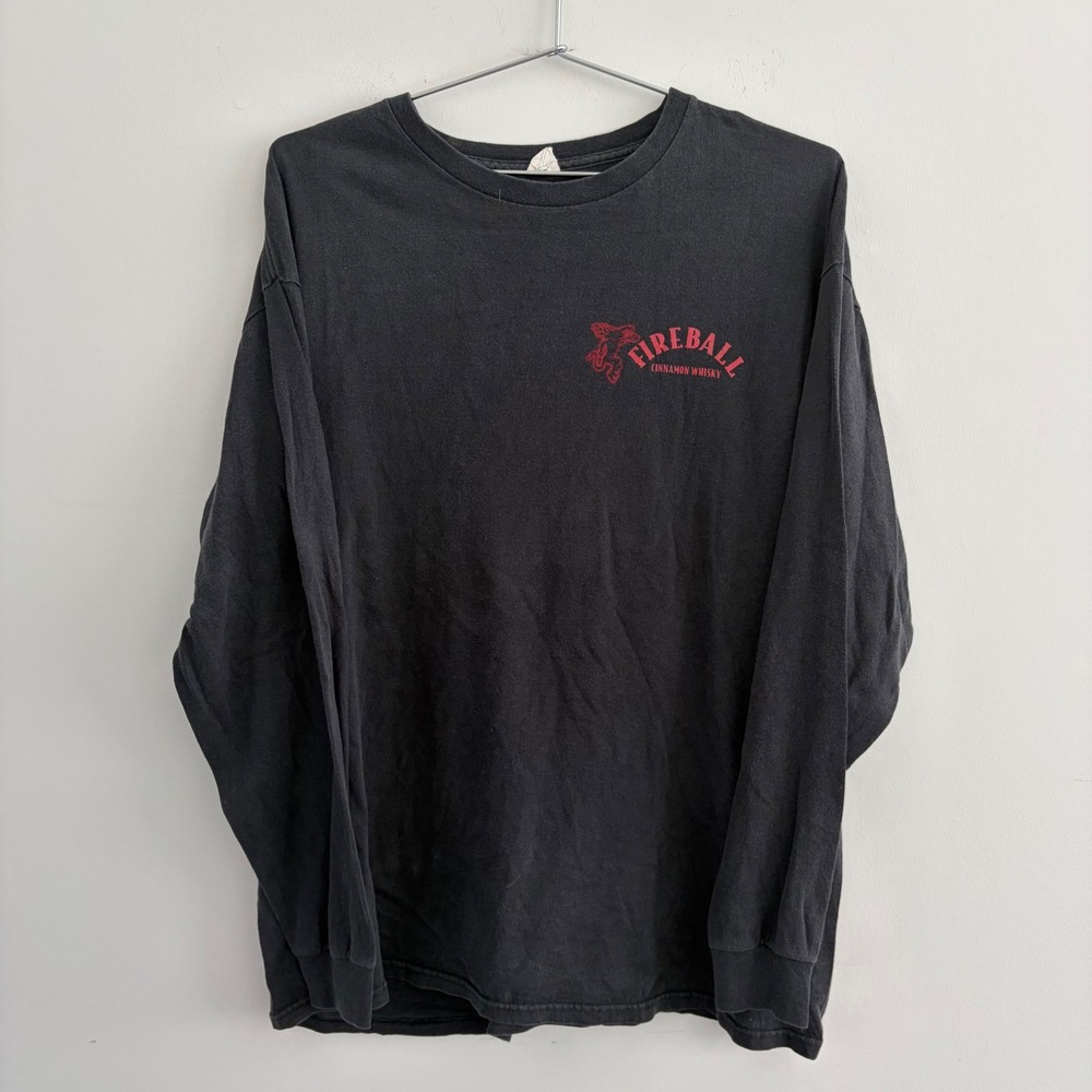 Fireball Cinnamon Whisky Mens Long Sleeve Graphic T-Shirt Black Faded